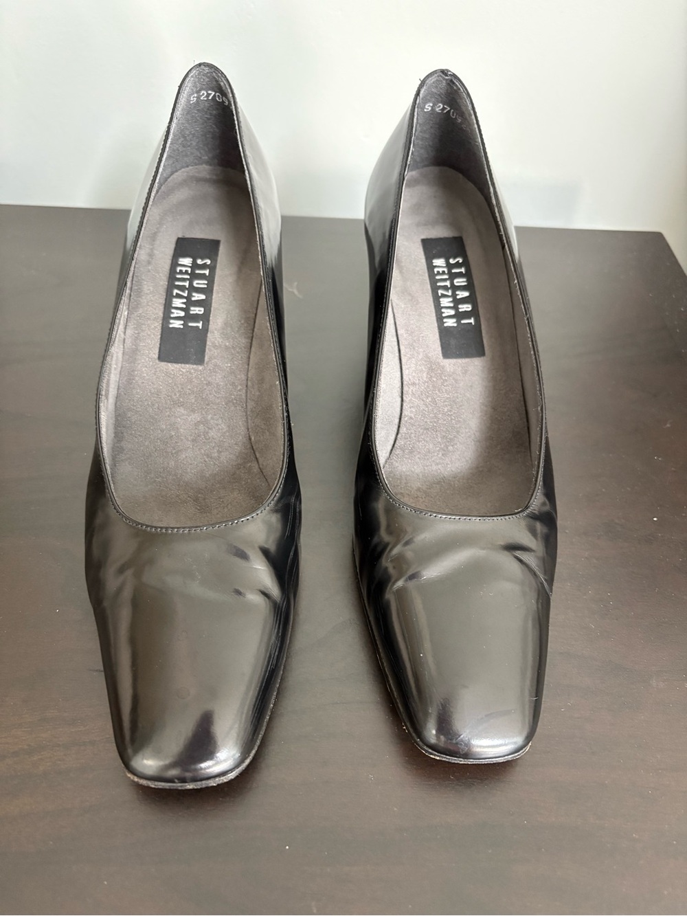 Stuart Weitzman Black Square Toe Leather Pumps